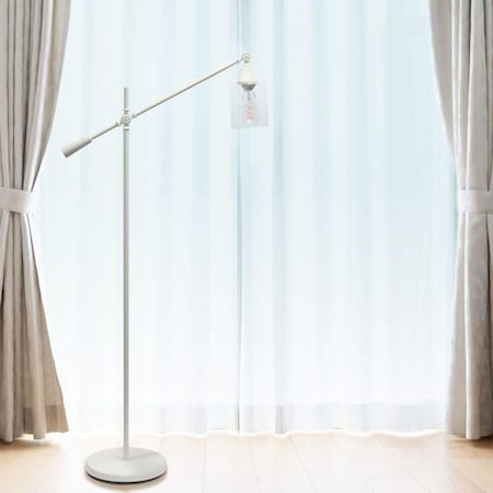 All The Rages Lalia Home Swing Arm Floor Lamp with Clear Glass Cylindrical Shade&amp, No 44, White LHF-5021-WH
